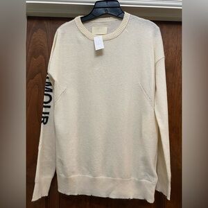 Zadig & Voltaire Wool Cashmere Sweater Ivory Black “Amour” on Sleeve Sz M